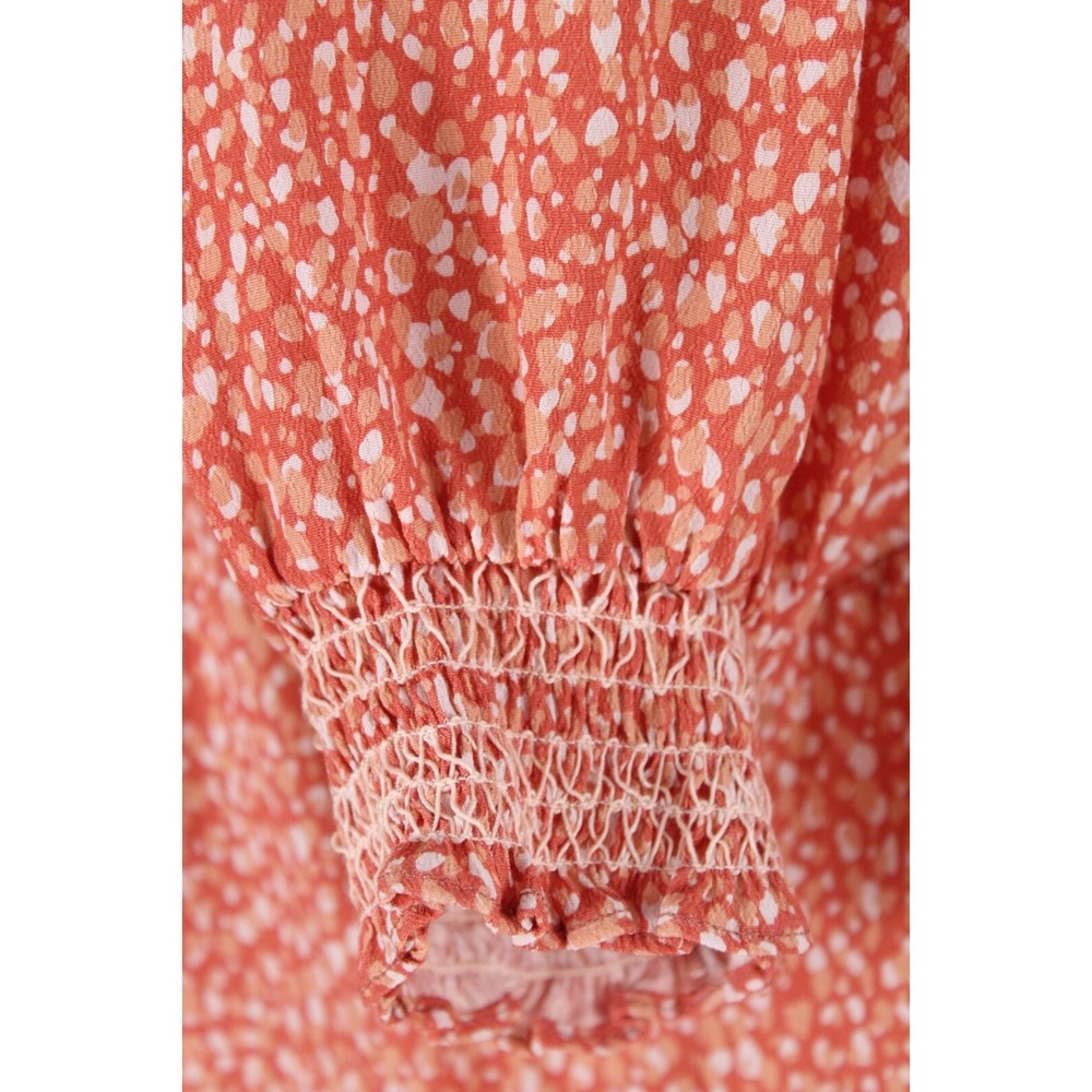 NWOT DOLAN Rebecca Blouse Size M Smocked Orange Polka Dots Short Puff sleeve - Picture 9 of 13